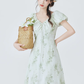 French floral dress new tea break beautiful dress waist long dress temperament R2363