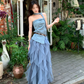 Beautiful outfit set: blue polka dot irregular tube top, mesh ruffle skirt, two-piece set R1720