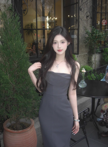 One-shoulder suspender dress tight dress sexy slim hip-hugging high-end inner skirt R1545