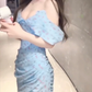 Sexy and alluring halter-neck floral dress, summer style, pleated, slimming, bodycon mini skirt R9068
