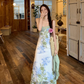 Fairy New Chinese Retro Jacquard Suspender Skirt Flower Long Skirt Tea Break Dress R1759