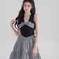 Black halter neck skirt new summer plaid waist high-end dress bow French retro skirt R4144