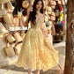 Light yellow floral halter waist slim fit elegant beautiful long skirt homecoming dress R4068