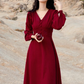 Red dress Hepburn style French retro v-neck petite long-sleeved red dress R1752