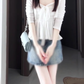 Gentle temperament white cardigan camisole vest denim shorts three-piece set R0888