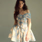 Retro gray blue one shoulder waist sexy mini skirt homecoming dress R3128