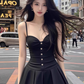 Pure desire style sexy black suspender dress new style waist slimming A-line short skirt R3393