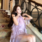 Purple ruffled halter neck off-shoulder suspender dress summer French temperament skirt R4666