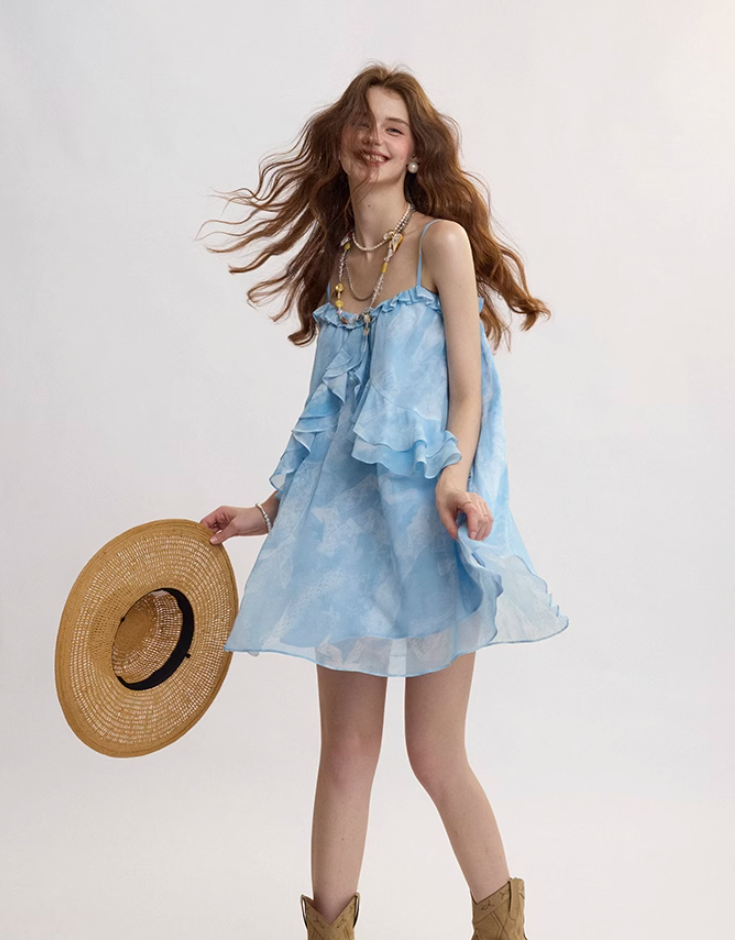 French suspender skirt seaside holiday dress floral skirt short skirt small skirt for women R3494