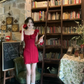 Red sexy cute waist slim A-line short skirt homecoming dress R3282