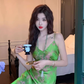 High-grade silk suspender dress 25 new slim fit slimming royal sister printed acetate long skirt R1001