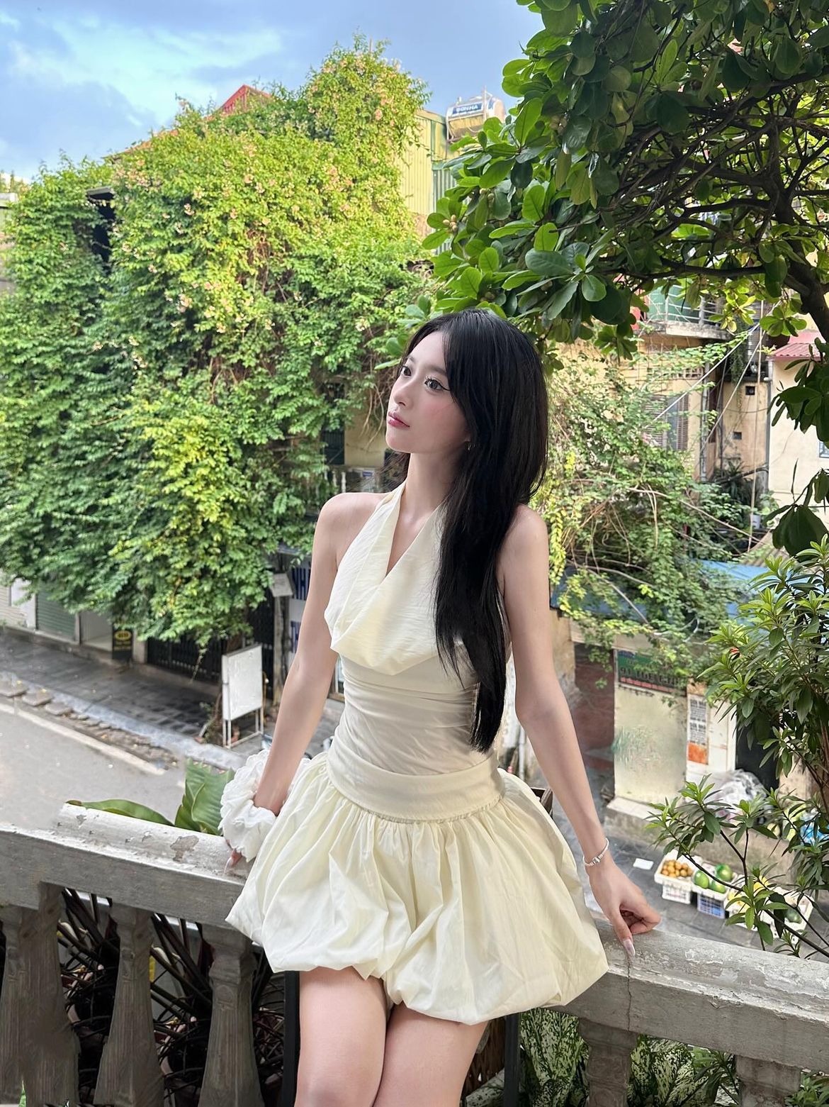 Apricot halter neck swing neck waist slim fit skinny flower bud short skirt homecoming dress R4023