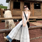 Fairy white Dingdal skirt waist skirt lace splicing slit suspender dress R1755