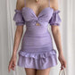 Purple suspender tube top sexy one shoulder slim waist hip skirt short skirt homecoming dress R3931
