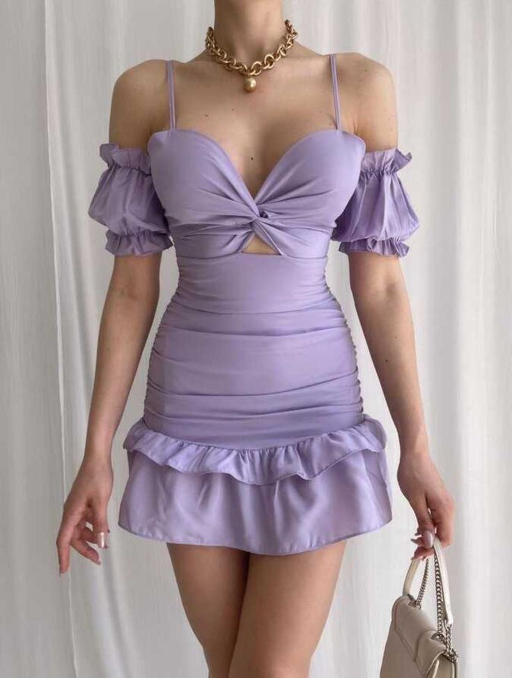 Purple suspender tube top sexy one shoulder slim waist hip skirt short skirt homecoming dress R3931