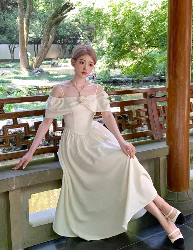 White suspender skirt French elegant girl dress new style R4992