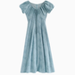 French style high-end blue floral dress summer new waist long dress R1919