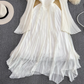 French tea break dress temperament super fairy trumpet long sleeve halter neck V neck waist A-line dress R0400