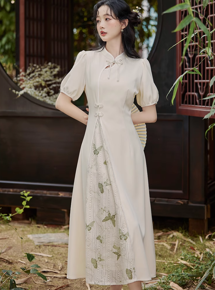 Summer new Chinese retro temperament waist dress improved cheongsam dress R2375