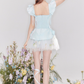 Satin-feeling temperament waist slim fit small flying sleeve puffy little dress R4538
