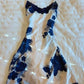 White suspenders blue printed lace neckline waist sexy mini skirt homecoming dress R2636