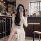Knitted dress 2025 off-shoulder temperament tight gentle style one-shoulder long dress R1550