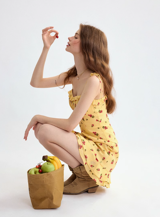 French floral dress holiday style suspender skirt petite short skirt short skirt female summer R3524