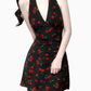 2025 Summer New Halter Backless Black Cherry V-Neck Retro Short Dress R0942
