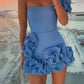 Blue tube top waist hip embroidered skirt short skirt homecoming dress R3657