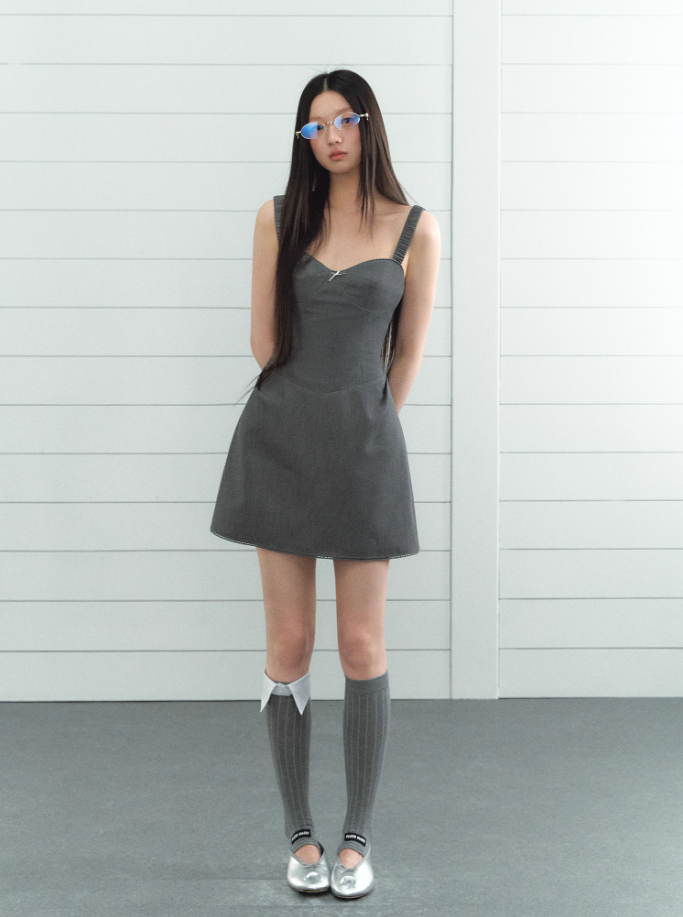 Sweet girl style vest dress female summer a-line French slim suspender short skirt R3337