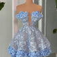 Blue tube top three-dimensional flower waist diamond pearl sexy cute princess puffy skirt homecoming dress R4101