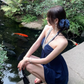 French heavy diamond halter dress 2025 thousand gold feeling slim a-line short skirt R1185