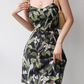 French retro bird print suspender skirt slim fit waist suspender dress holiday short skirt R2807