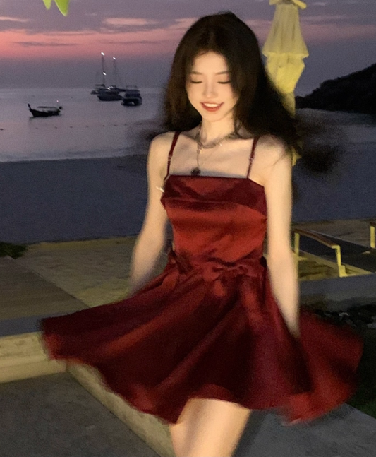 New style women's suspender skirt sweet temperament bow dress R4952