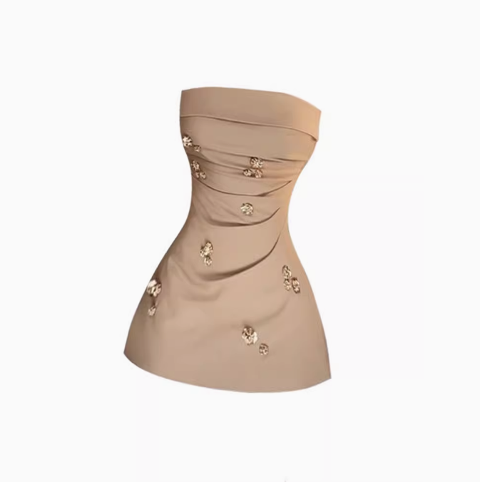 Pure desire hot girl three-dimensional flower tube top skirt 2025 pleated waist a-line skirt R1078