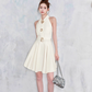 French white temperament slim waist slimming niche halter neck sleeveless A-line short dress R4076