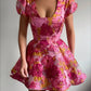 Pink Charming Puff Sleeve Waist A-Line Short Skirt Homecoming Dress R3685