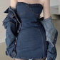 Blue denim tube top sexy waist skirt homecoming dress R2848