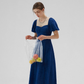 Blue French dress puff sleeves skirt retro style small square collar tea break long dress female summer R3456