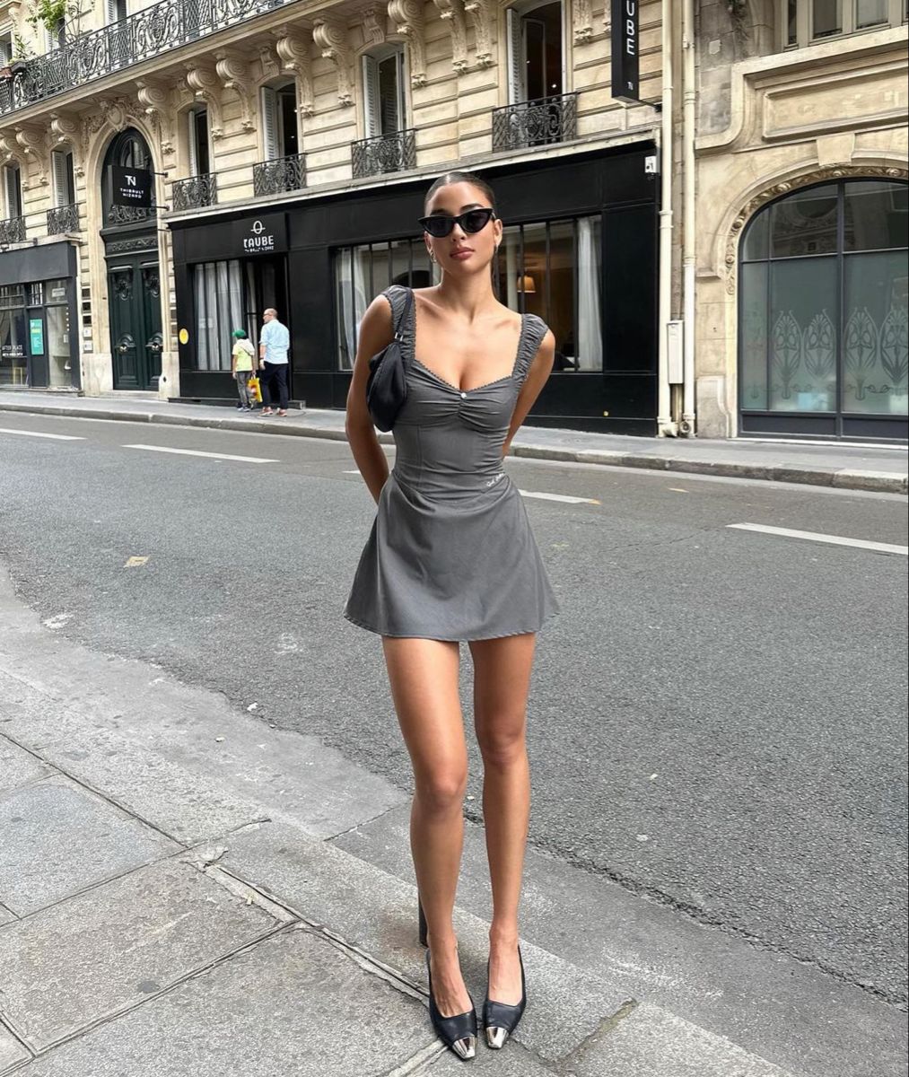 Gray high-grade vest waist slim short skirt homecoming dress R3882