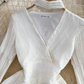 French tea break dress temperament super fairy trumpet long sleeve halter neck V neck waist A-line dress R0400