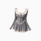 Pure desire style lace knitted top 2025 sweet and spicy design bow skirt suit R1288