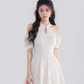 French dress new summer style beautiful temperament waist slimming white short skirt R4503