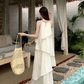 Fairy halter neck dress vacation outfit beach long dress irregular ruffle skirt R1721