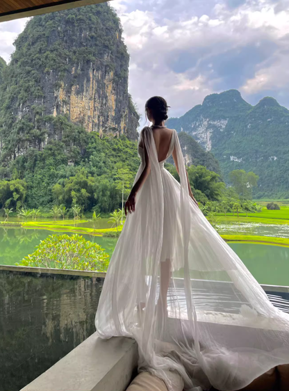 White beach dress fairy long skirt elegant super fairy seaside vacation R1563