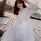 Tea break French style white beach dress waist slimming holiday long dress chiffon dress R1696