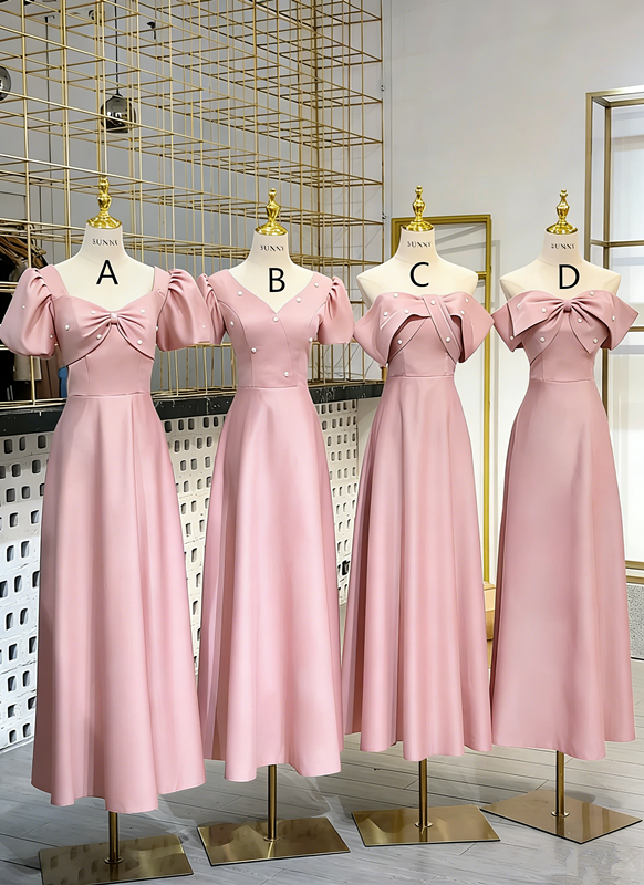 Light purple waist-cinched satin elegant slim-fit ball gown, bridesmaid dress R5938