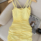Hot girl suspender dress women's new style waist slimming temperament pleated hip skirt R4037