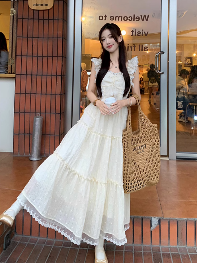 French style petite princess dress with slim waist and flying sleeves R1709