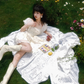 French puff sleeve white floral dress fairy temperament dress vacation R2762